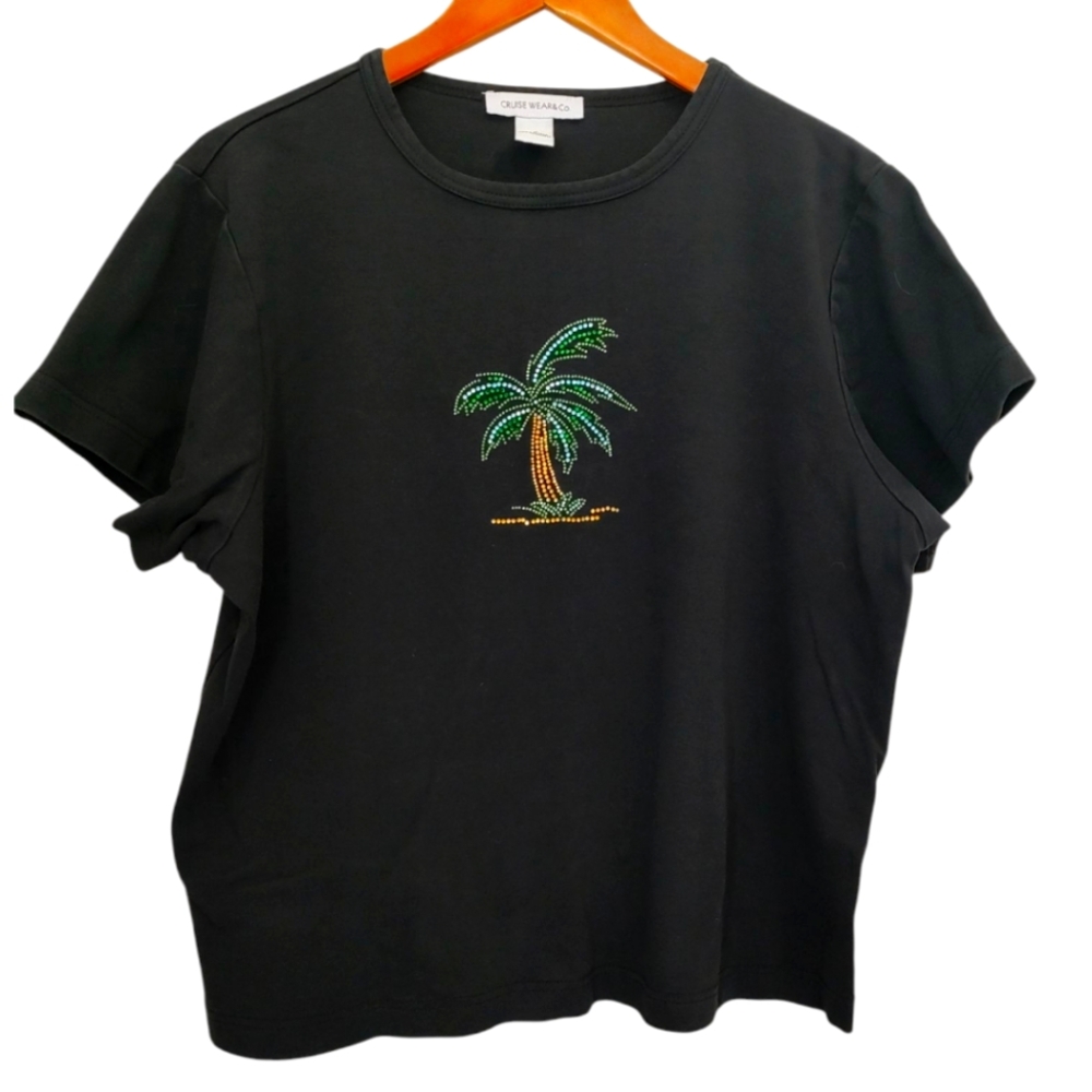 Cruise Wear & Co. Black Sequin Palm Tree Tee